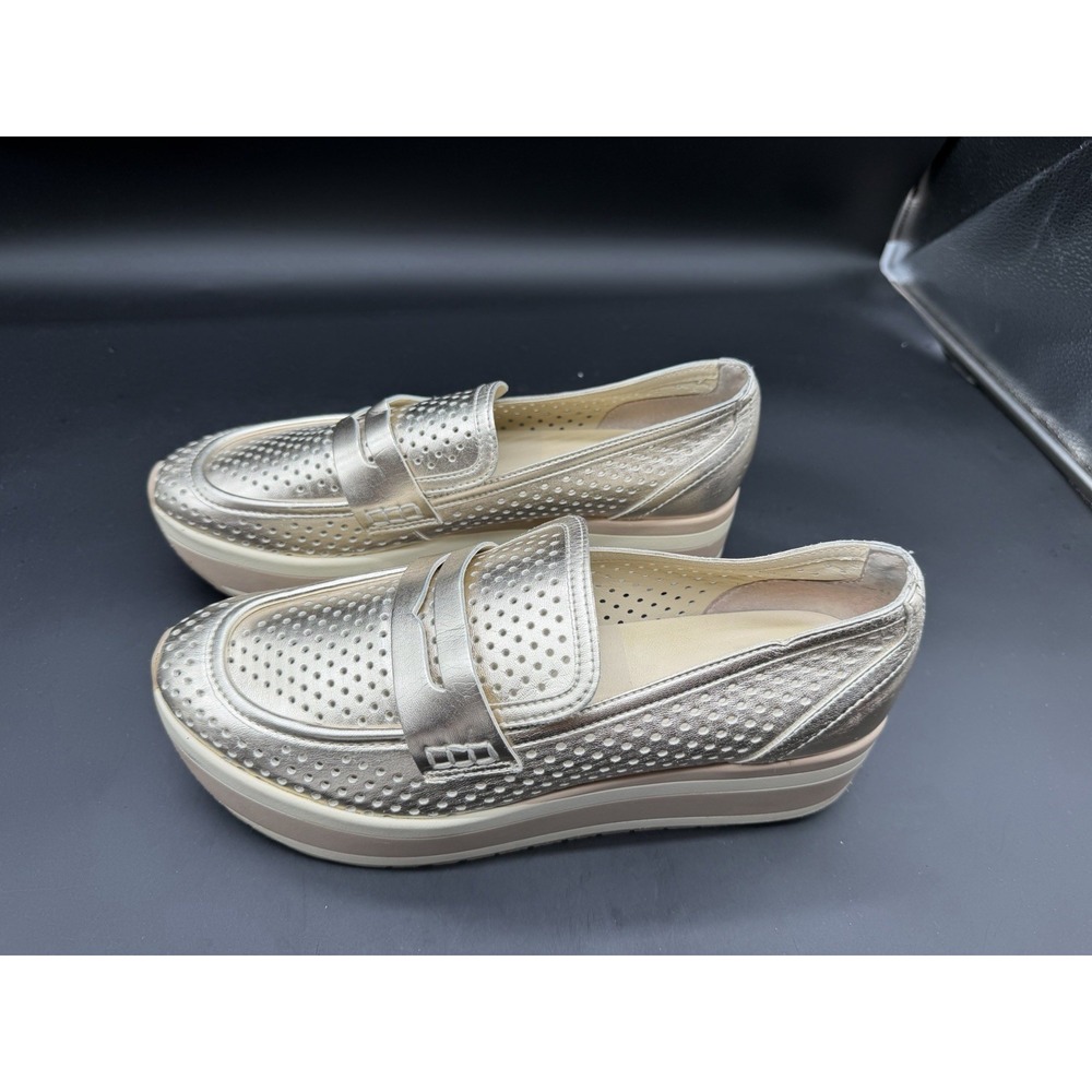 Dolce Vita Janine Perf Metallic Gold Perforated Platform Loafers Women's 9.5